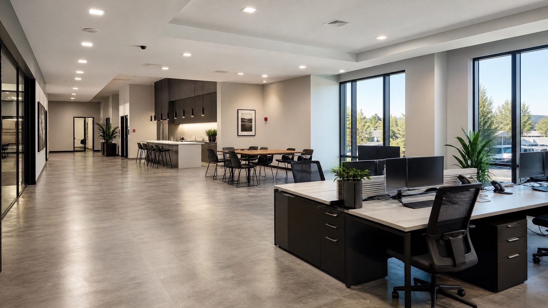 Clean modern commercial office interior painted in neutral tones